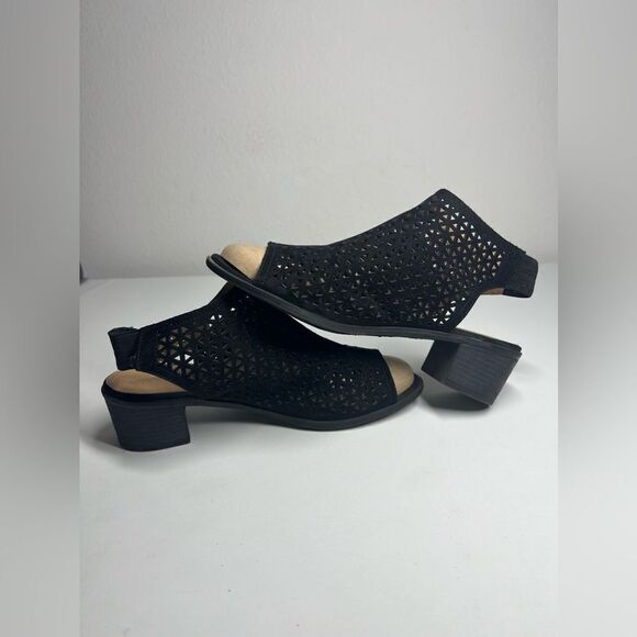 American Eagle Black Vista Hooded Block Heel Slingback Open Toe Shoes Size 8,5 - Picture 9 of 11